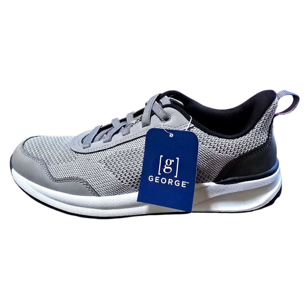 George Comfortable Knit Casual Shoes Sneakers Mens Gray Bungee Laces Easy On Off